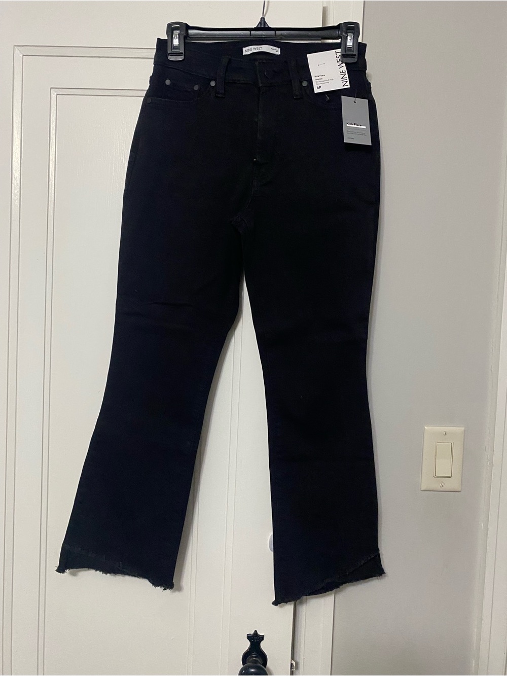 Nine West Black Cropped Flare Jeans with Raw Hem Detail